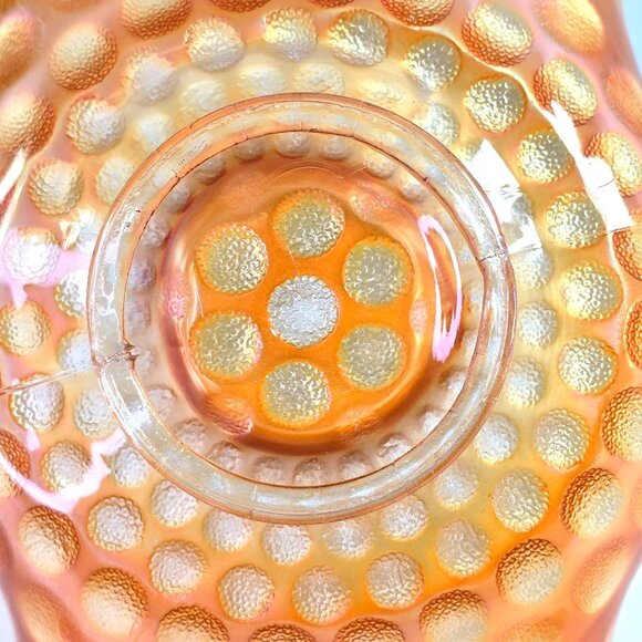 Vintage Ruffled Bowl Iridescent Marigold Carnival Glass with Raised Dot Pattern - Picture 8 of 10